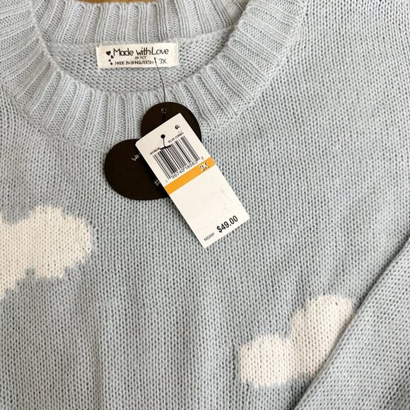 NWT Made With Love Sky Blue Sweater Clouds 3X - Picture 4 of 7